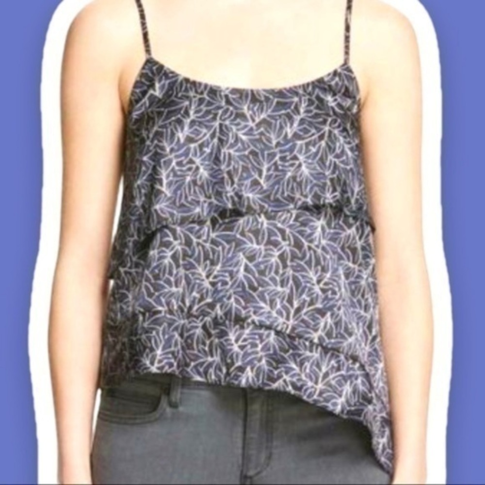 LIKELY M Asymmetric Hem Tiered Tank Top Navy Floral
